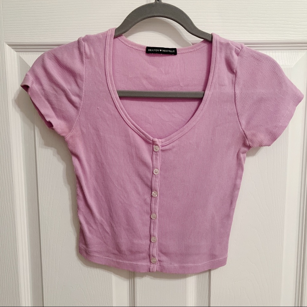 BRANDY MELVILLE Zelly Button Up Short Sleeve Cute Fitted Top - Picture 3 of 14
